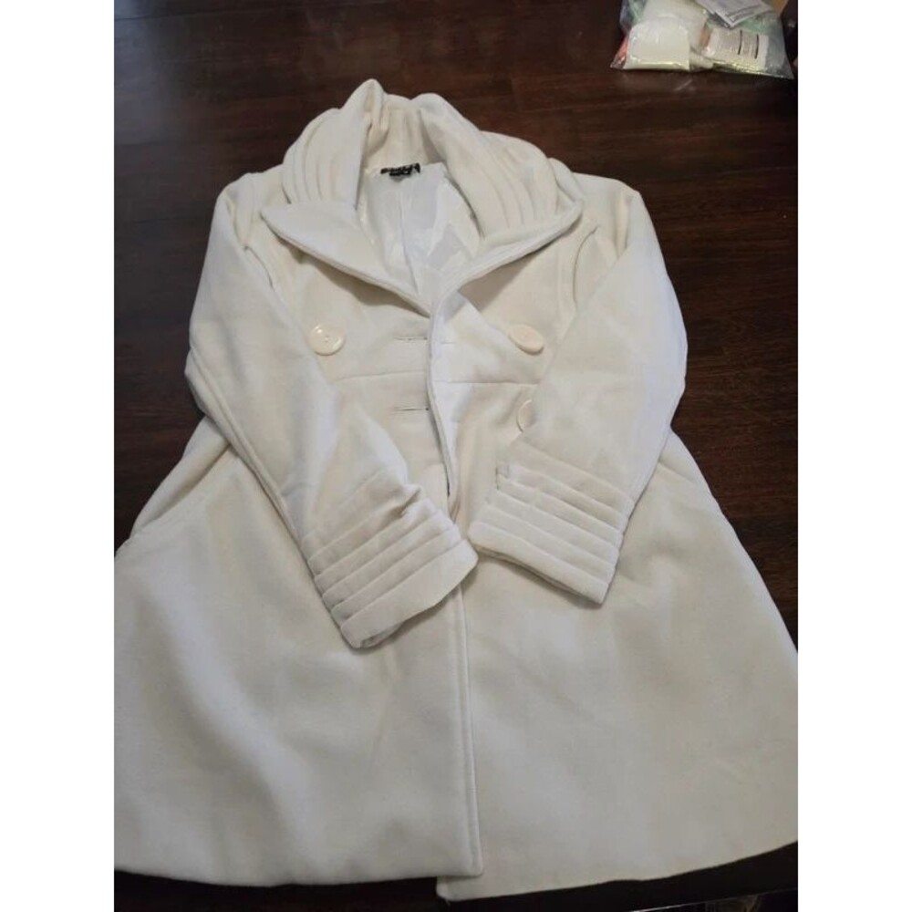 Chime Luxury Cream Pleated Portrait Collar Double-Breasted Coat - M